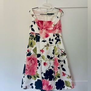 Ralph Lauren Floral Fit and Flare Dress - White, Pink, Green, Black size 10